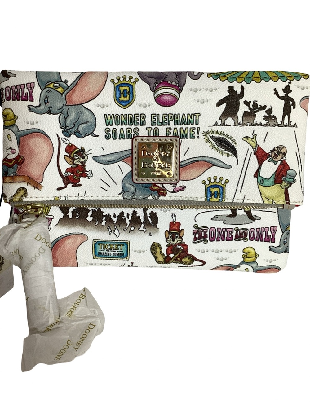 Dooney Bourke Disney Dumbo Elephant Circus Graphic Print Folded Clutch Crossbody